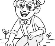 Coloriage Blippi plante une graine