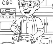 Coloriage Blippi pr&eacute;pare un cake
