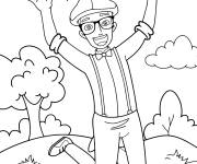 Coloriage Blippi saute de joie dans la nature
