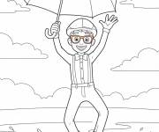 Coloriage Blippi saute sur la mer &agrave; l'aide d'une parapluie