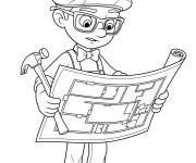 Coloriage et dessins gratuit Blippi surveille le plan de la maison à imprimer