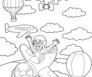 Coloriage Blippi vole en montgolfi&egrave;re