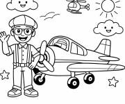 Coloriage et dessins gratuit Page Blippi devant son avion à imprimer