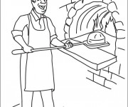 Coloriage Le boulanger met le pain dans le foure