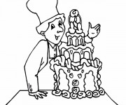 Coloriage Le pâtissier derrière un gâteau