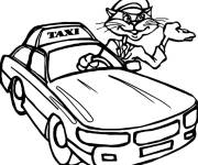 Coloriage Chat chauffeur de taxi