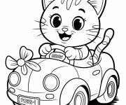 Coloriage Chaton mignon comme chauffeur de voiture