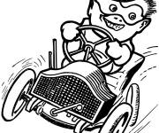 Coloriage chauffeur conduisant une voiture de course vintage