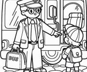 Coloriage chauffeur de bus de l'&eacute;cole