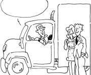 Coloriage Chauffeur de camion en parlant avec les passagers