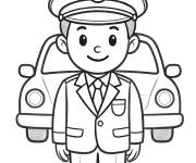 Coloriage Chauffeur debout devant la voiture