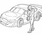 Coloriage chauffeur devant la voiture