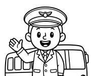 Coloriage Chauffeur du bus  content te salue