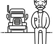Coloriage et dessins gratuit chauffeur et camion en &eacute;moji à imprimer