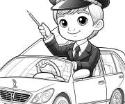 Coloriage Chauffeur mignon avec un chapeau