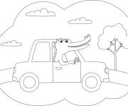 Coloriage et dessins gratuit Crocodile comme chauffeur de voiture à imprimer