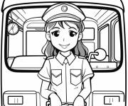 Coloriage Femme chauffeur de bus