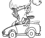 Coloriage et dessins gratuit Femme chauffeur de voiture en caricature à imprimer