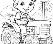 Coloriage Gar&ccedil;on Chauffeur de tracteur