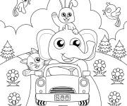 Coloriage L'&eacute;l&eacute;phant chauffeur d'une voiture