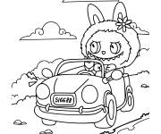 Coloriage Labubu comme chauffeur de voiture