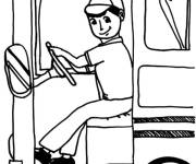 Coloriage Le chauffeur de bus ouvre la porte