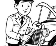 Coloriage Le Chauffeur r&eacute;pare la voiture