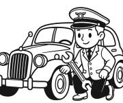 Coloriage Le Chauffeur r&eacute;pare la voiture vintage