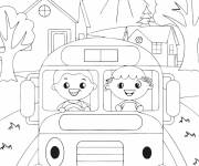Coloriage Les enfants comme chauffeur de bus