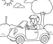 Coloriage Petit Chauffeur aimable dans voiture en plein air