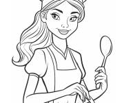 Coloriage Belle fille en tablier de cuisini&egrave;re