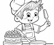Coloriage Boulanger avec du g&acirc;teau