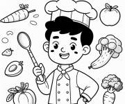 Coloriage Chef &agrave; motif en aliments