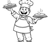 Coloriage Chef avec deux plats