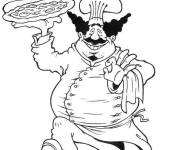 Coloriage Chef avec pizza se pr&eacute;cipite