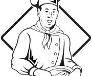 Coloriage Chef avec une cuill&egrave;re et un bol