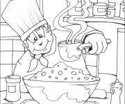 Coloriage Chef de cuisine qui assemble les ingr&eacute;dients