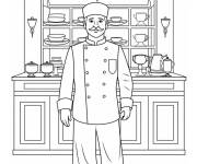 Coloriage Chef d&eacute;taill&eacute;  devant la cuisine