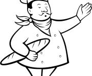 Coloriage Chef fran&ccedil;ais avec une baguette