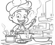 Coloriage Chef plein de joie &agrave; la cuisine