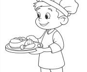 Coloriage Chef portant le repas