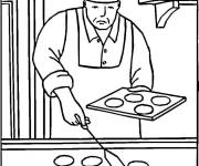 Coloriage Chef pr&eacute;parant des biscuits