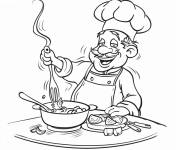 Coloriage Chef pr&eacute;pare la pasta