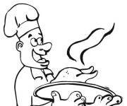 Coloriage Chef pr&eacute;pare le poulet