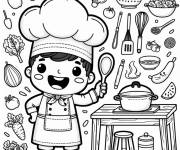 Coloriage Chef souriant &agrave; motif