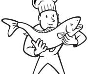 Coloriage Cuisinier tenant une truite