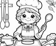 Coloriage Fille chef de cuisine