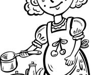 Coloriage Fille mignonne en role de chef de cuisine