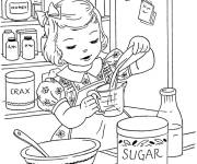 Coloriage Fille qui pr&eacute;pare des bonbons