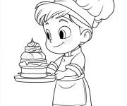 Coloriage Garcon Chef portant un g&acirc;teau